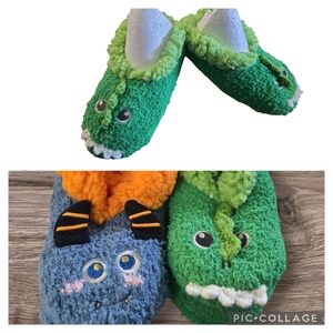 2 pair, Fuzzy Monster Slippers & Fuzzy Dragon Slippers Unisex (OSM)